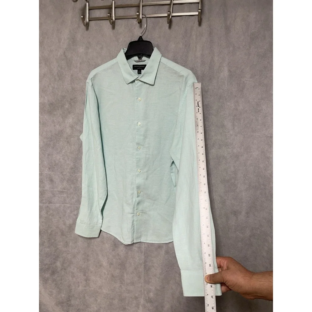 Banana Republic Shirt‎ Men L Green Linen Cotton Button Up Slim Casual Academia